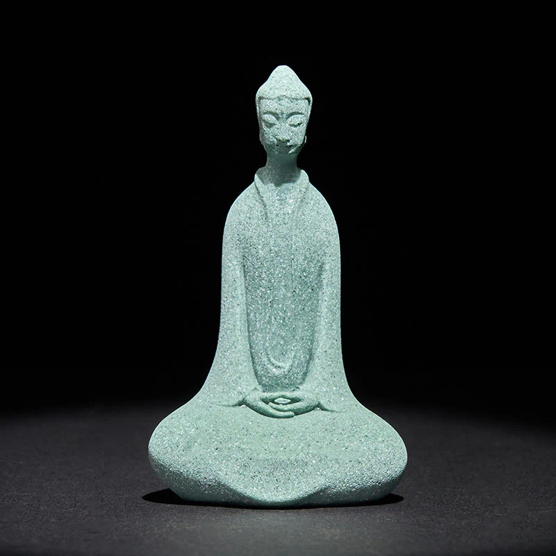 Buddha Stones Statua di Buddha da meditazione in arenaria Figura per la casa Decorazione per scrivania 6*4,5*9,5 cm