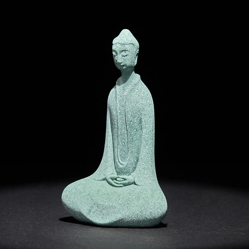Buddha Stones Statua di Buddha da meditazione in arenaria Figura per la casa Decorazione per scrivania 6*4,5*9,5 cm - Image 4