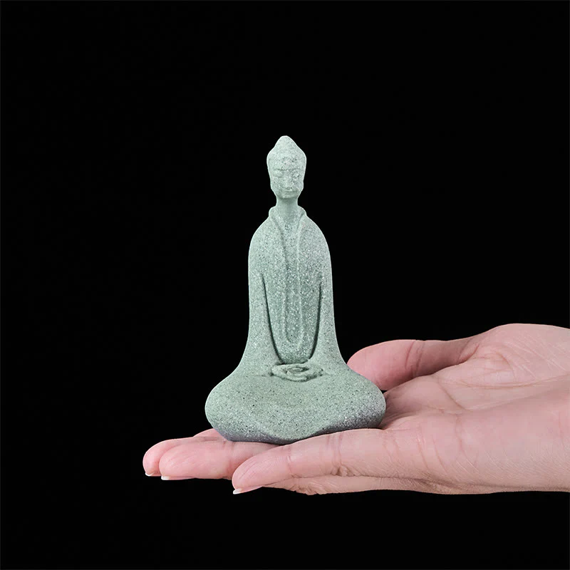 Buddha Stones Statua di Buddha da meditazione in arenaria Figura per la casa Decorazione per scrivania 6*4,5*9,5 cm - Image 6