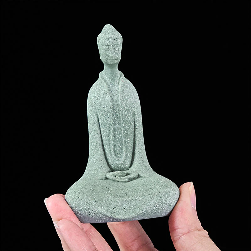 Buddha Stones Statua di Buddha da meditazione in arenaria Figura per la casa Decorazione per scrivania 6*4,5*9,5 cm - Image 7