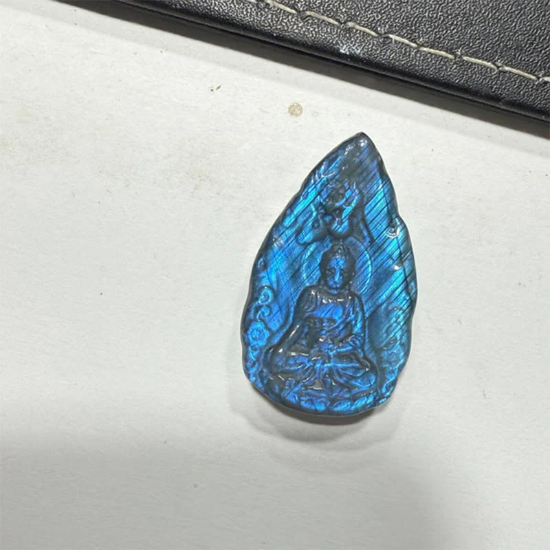 Buddha Stones Statua di Buddha in labradorite naturale con incisione a forma di lacrima, decorazione per la casa - Image 11