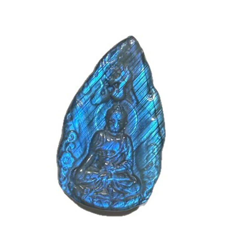 Buddha Stones Statua di Buddha in labradorite naturale con incisione a forma di lacrima, decorazione per la casa - Image 13
