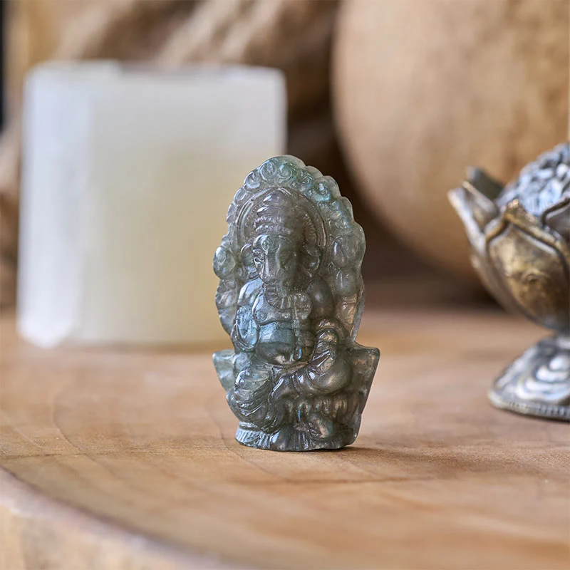 Buddha Stones Statua di guarigione in labradorite, decorazione per la casa, statuetta di elefante Ganesh Ganpati - Image 2