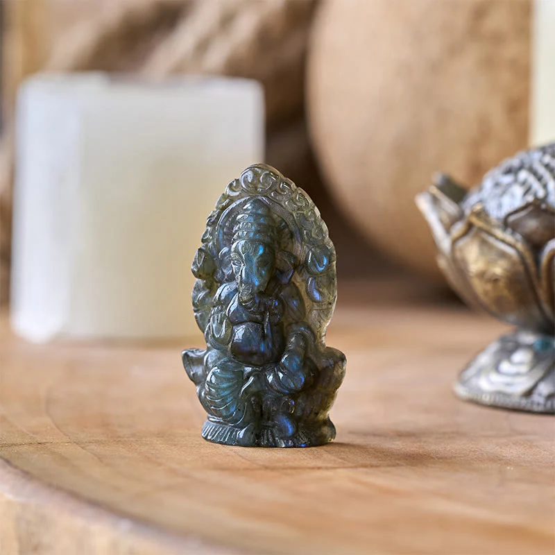 Buddha Stones Statua di guarigione in labradorite, decorazione per la casa, statuetta di elefante Ganesh Ganpati - Image 3