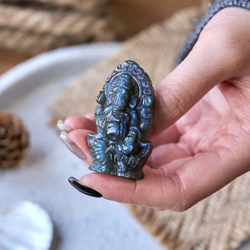 Buddha Stones Statua di guarigione in labradorite, decorazione per la casa, statuetta di elefante Ganesh Ganpati - Image 4