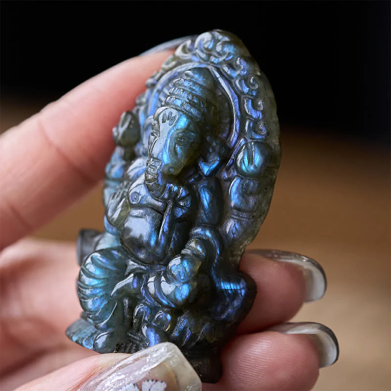 Buddha Stones Statua di guarigione in labradorite, decorazione per la casa, statuetta di elefante Ganesh Ganpati - Image 6