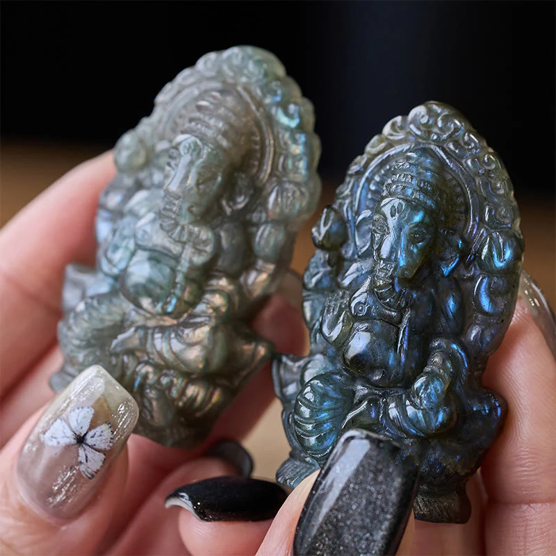 Buddha Stones Statua di guarigione in labradorite, decorazione per la casa, statuetta di elefante Ganesh Ganpati - Image 7