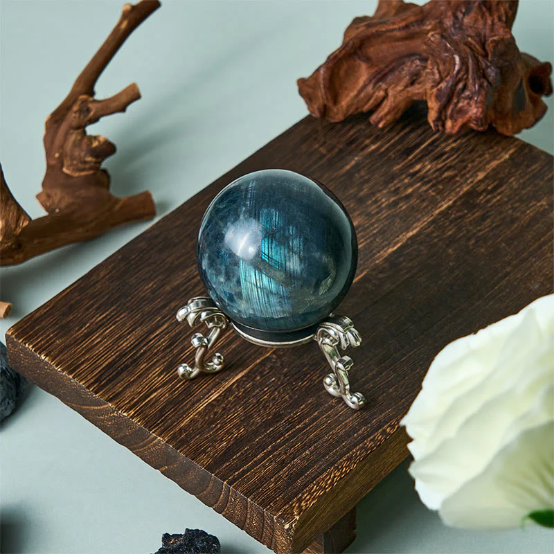Buddha Stones Statuetta a forma di sfera rotonda in labradorite naturale, decorazione per ufficio e casa - Image 4