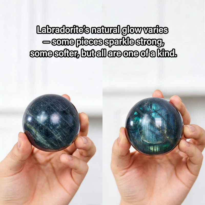 Buddha Stones Statuetta a forma di sfera rotonda in labradorite naturale, decorazione per ufficio e casa - Image 5