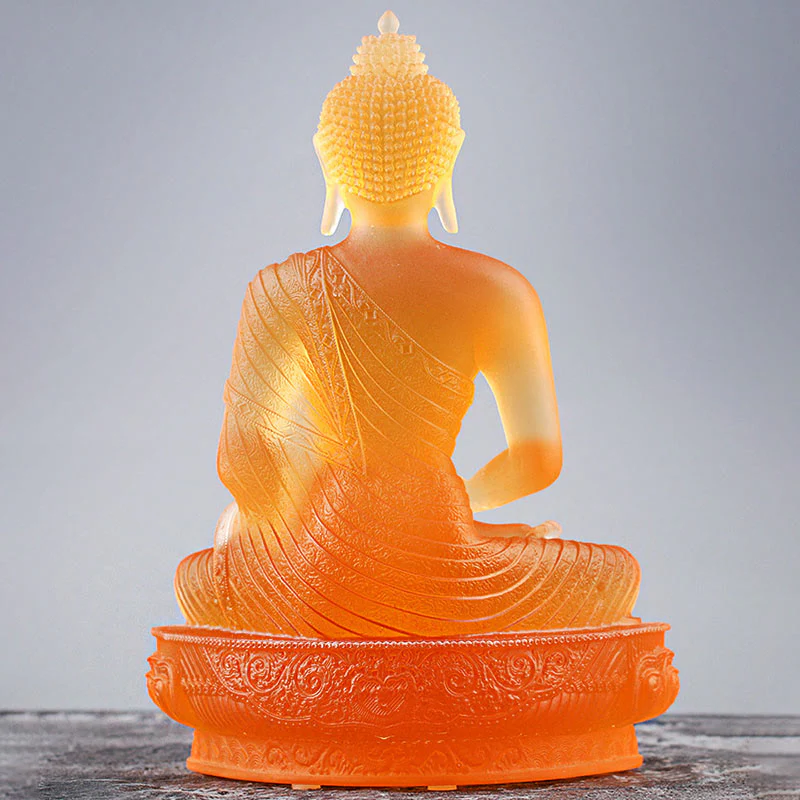Buddha Stones Statuetta fatta a mano del Buddha Liuli Pezzo d'arte Statua della serenità Decorazione dell'offerta domestica - Image 11