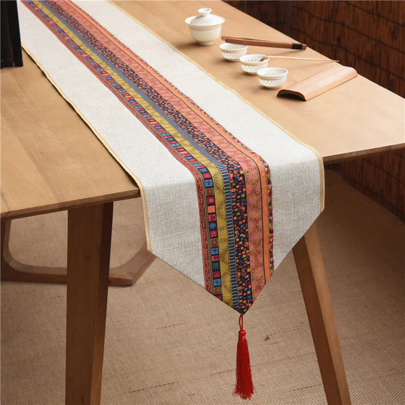 Buddha Stones Stile cinese classico Loto Koi Pesce Fiore Gru Calligrafia Illuminazione Cotone Lino Nappe Runner da tavolo - Image 15