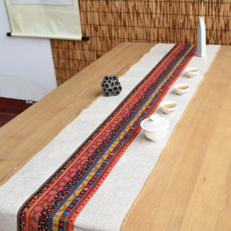 Buddha Stones Stile cinese classico Loto Koi Pesce Fiore Gru Calligrafia Illuminazione Cotone Lino Nappe Runner da tavolo - Image 16