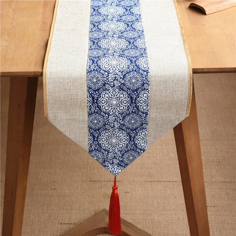 Buddha Stones Stile cinese classico Loto Koi Pesce Fiore Gru Calligrafia Illuminazione Cotone Lino Nappe Runner da tavolo - Image 24