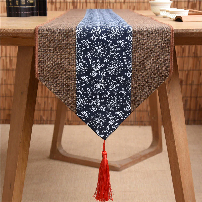 Buddha Stones Stile cinese classico Loto Koi Pesce Fiore Gru Calligrafia Illuminazione Cotone Lino Nappe Runner da tavolo - Image 25