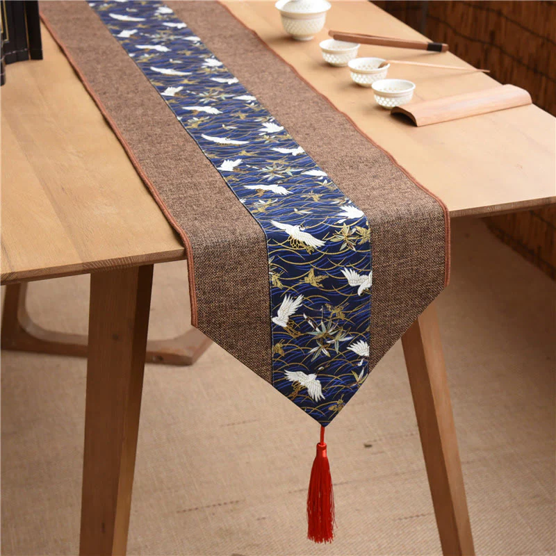 Buddha Stones Stile cinese classico Loto Koi Pesce Fiore Gru Calligrafia Illuminazione Cotone Lino Nappe Runner da tavolo - Image 27
