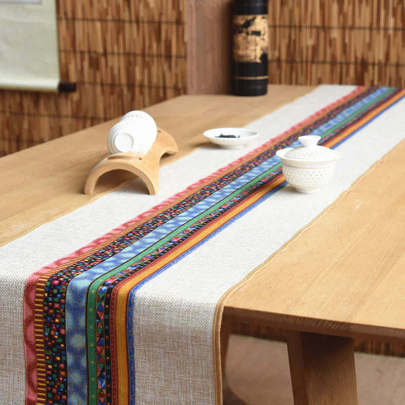 Buddha Stones Stile cinese classico Loto Koi Pesce Fiore Gru Calligrafia Illuminazione Cotone Lino Nappe Runner da tavolo - Image 3