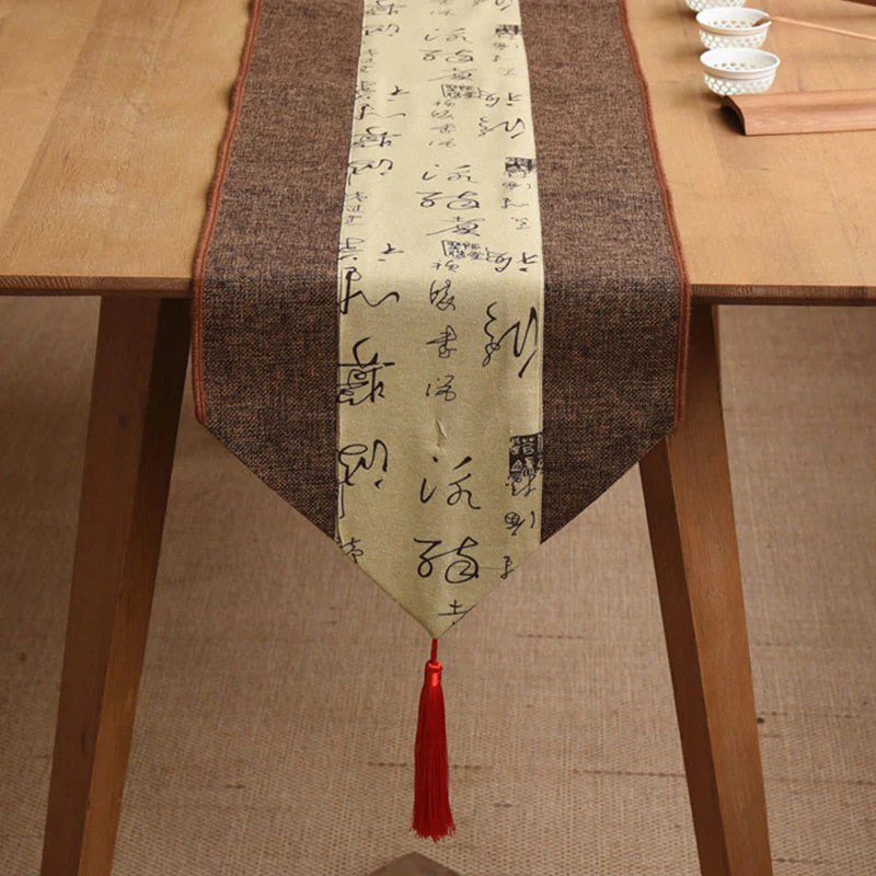 Buddha Stones Stile cinese classico Loto Koi Pesce Fiore Gru Calligrafia Illuminazione Cotone Lino Nappe Runner da tavolo - Image 33