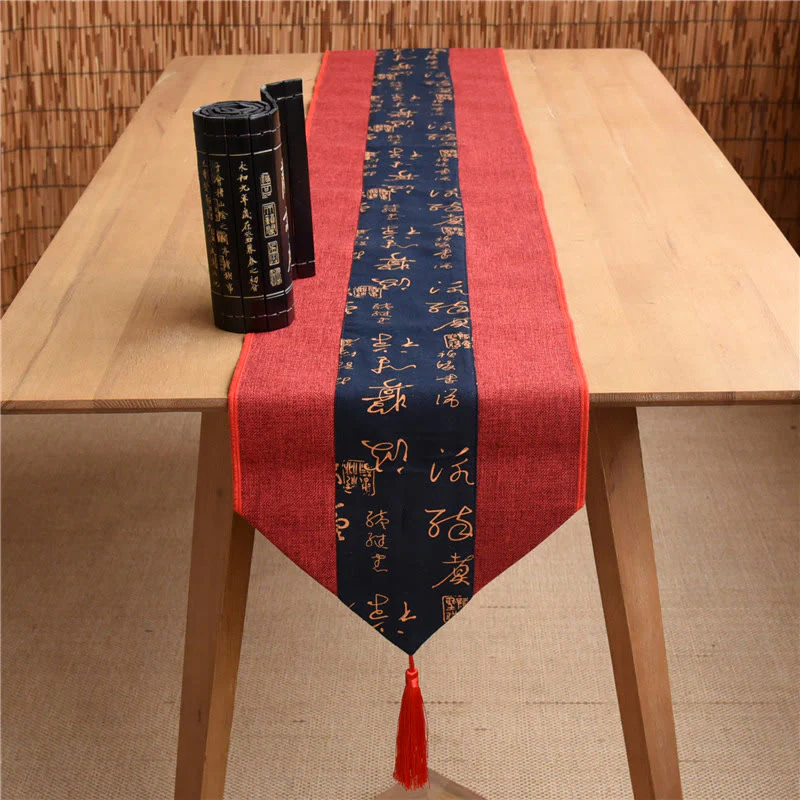 Buddha Stones Stile cinese classico Loto Koi Pesce Fiore Gru Calligrafia Illuminazione Cotone Lino Nappe Runner da tavolo - Image 35