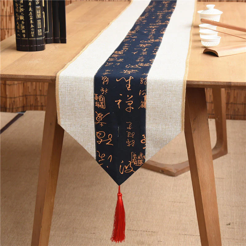 Buddha Stones Stile cinese classico Loto Koi Pesce Fiore Gru Calligrafia Illuminazione Cotone Lino Nappe Runner da tavolo - Image 37