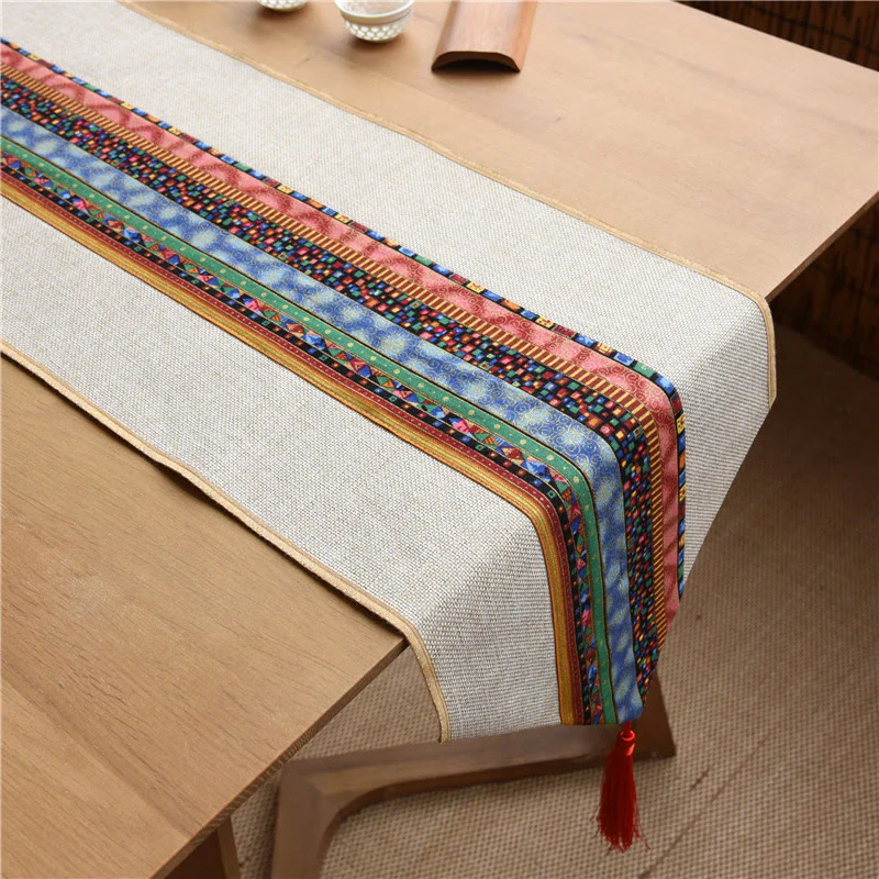 Buddha Stones Stile cinese classico Loto Koi Pesce Fiore Gru Calligrafia Illuminazione Cotone Lino Nappe Runner da tavolo - Image 5
