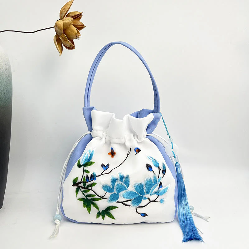 Buddha Stones Suzhou Ricamo Coniglio Loto Epiphyllum Peonia Magnolia Tote Borsa a tracolla Borsa a tracolla Borsa a mano - Image 12