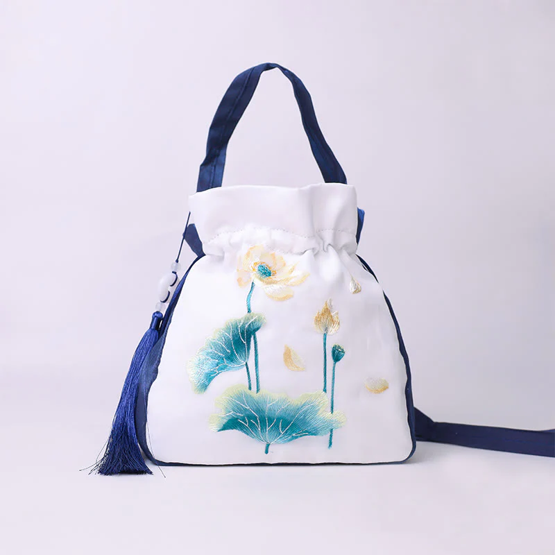 Buddha Stones Suzhou Ricamo Coniglio Loto Epiphyllum Peonia Magnolia Tote Borsa a tracolla Borsa a tracolla Borsa a mano - Image 13