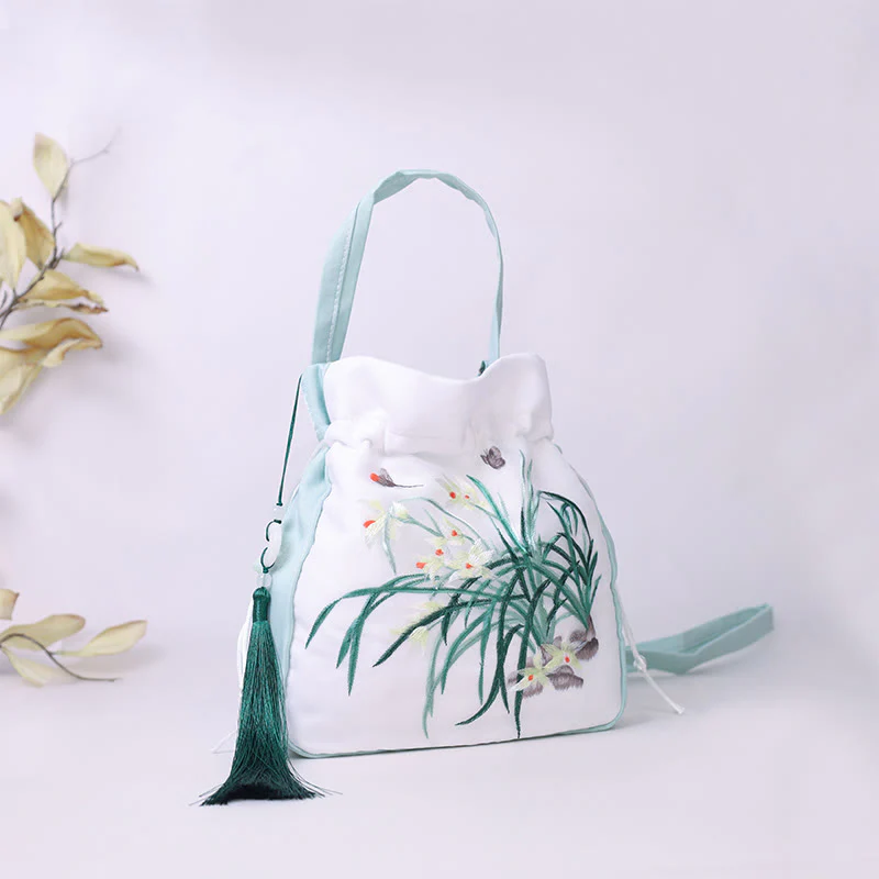 Buddha Stones Suzhou Ricamo Coniglio Loto Epiphyllum Peonia Magnolia Tote Borsa a tracolla Borsa a tracolla Borsa a mano - Image 21