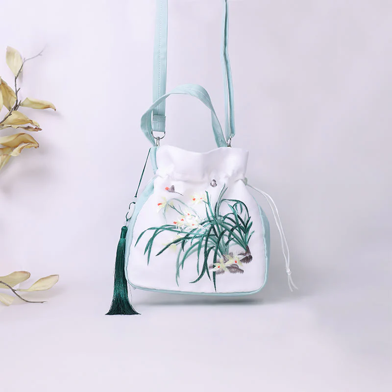 Buddha Stones Suzhou Ricamo Coniglio Loto Epiphyllum Peonia Magnolia Tote Borsa a tracolla Borsa a tracolla Borsa a mano - Image 22