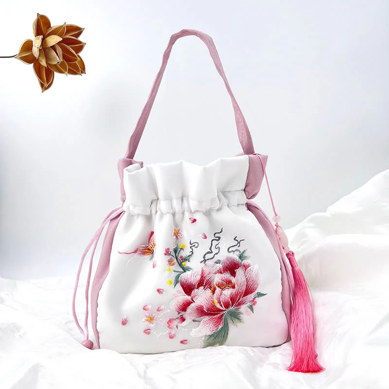 Buddha Stones Suzhou Ricamo Coniglio Loto Epiphyllum Peonia Magnolia Tote Borsa a tracolla Borsa a tracolla Borsa a mano - Image 27
