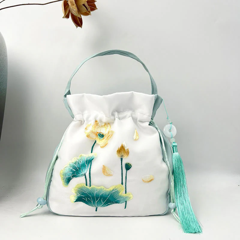 Buddha Stones Suzhou Ricamo Coniglio Loto Epiphyllum Peonia Magnolia Tote Borsa a tracolla Borsa a tracolla Borsa a mano - Image 30
