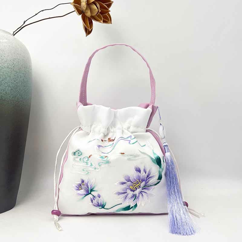 Buddha Stones Suzhou Ricamo Coniglio Loto Epiphyllum Peonia Magnolia Tote Borsa a tracolla Borsa a tracolla Borsa a mano - Image 35