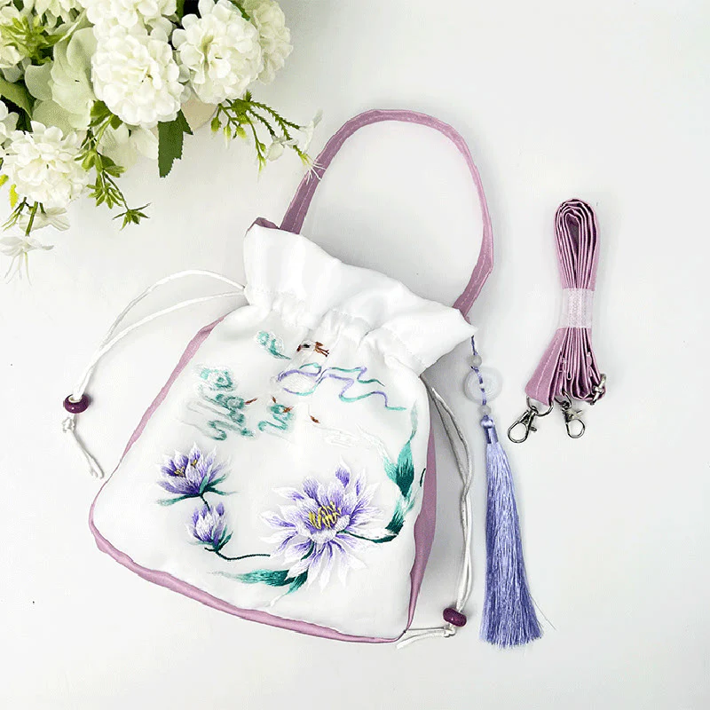 Buddha Stones Suzhou Ricamo Coniglio Loto Epiphyllum Peonia Magnolia Tote Borsa a tracolla Borsa a tracolla Borsa a mano - Image 36