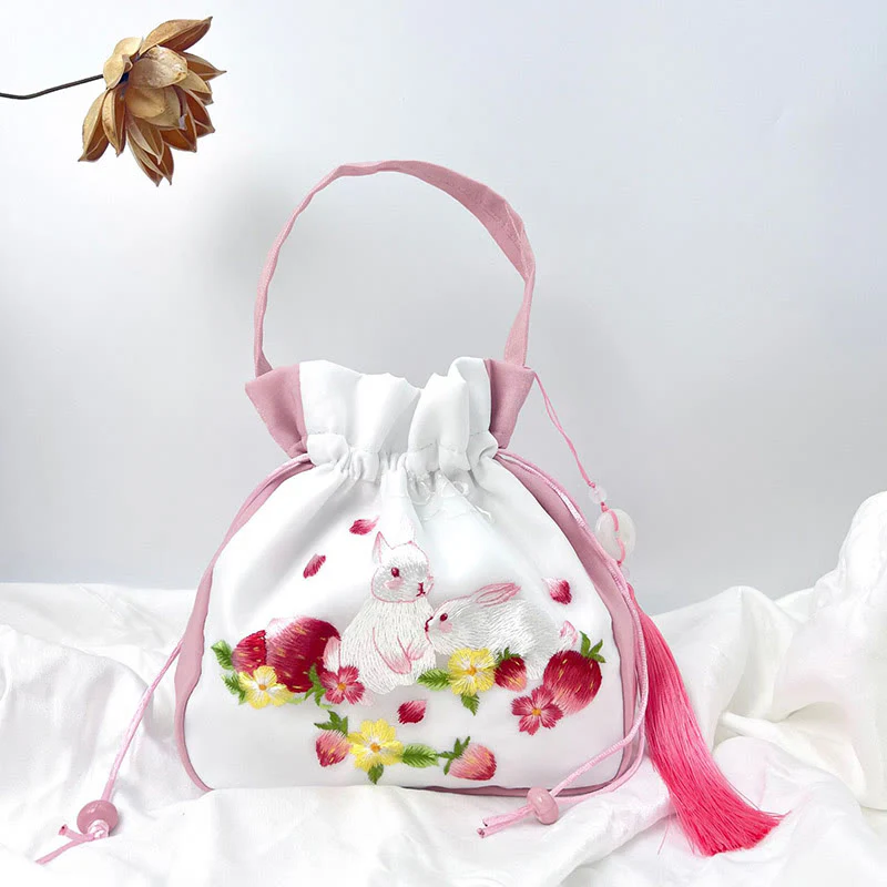 Buddha Stones Suzhou Ricamo Coniglio Loto Epiphyllum Peonia Magnolia Tote Borsa a tracolla Borsa a tracolla Borsa a mano - Image 8