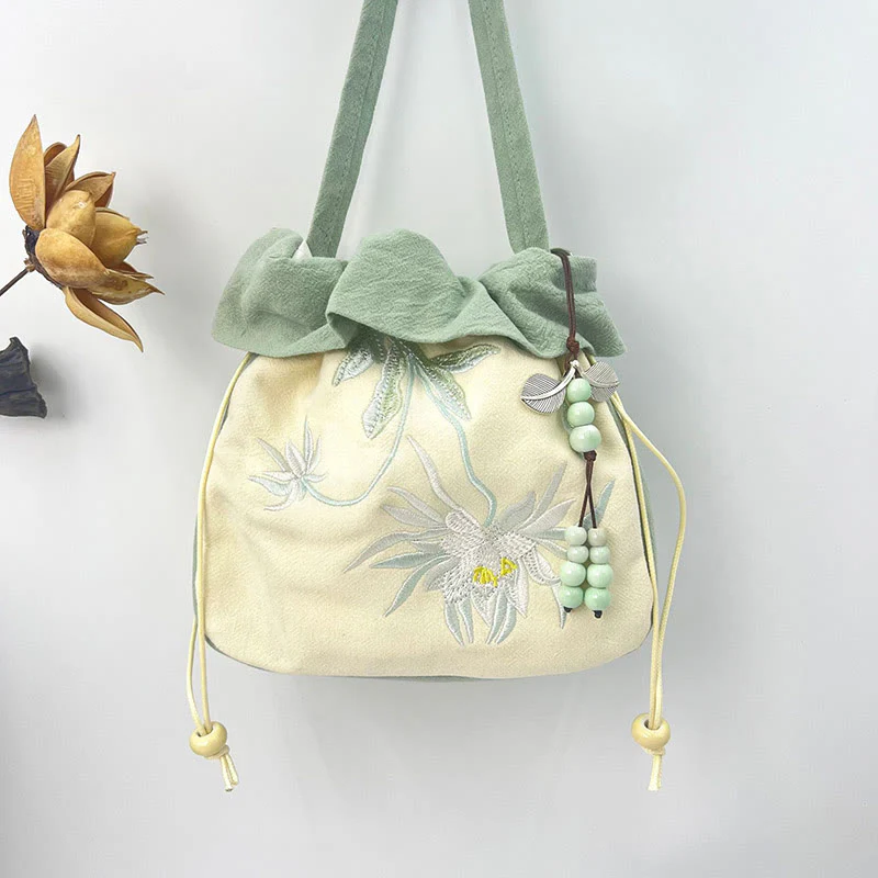 Buddha Stones Suzhou Ricamo Lotus Epiphyllum Magnolia Cotone Lino Tote Borsa A Tracolla Borsa A Mano - Image 14