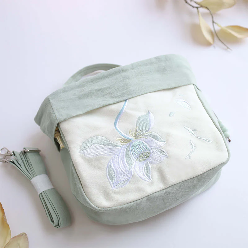 Buddha Stones Suzhou Ricamo Lotus Epiphyllum Magnolia Cotone Lino Tote Borsa A Tracolla Borsa A Mano - Image 3
