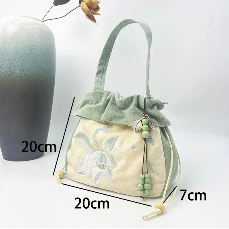 Buddha Stones Suzhou Ricamo Lotus Epiphyllum Magnolia Cotone Lino Tote Borsa A Tracolla Borsa A Mano - Image 7