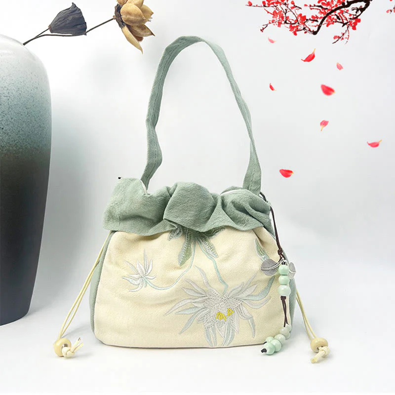 Buddha Stones Suzhou Ricamo Lotus Epiphyllum Magnolia Cotone Lino Tote Borsa A Tracolla Borsa A Mano - Image 9