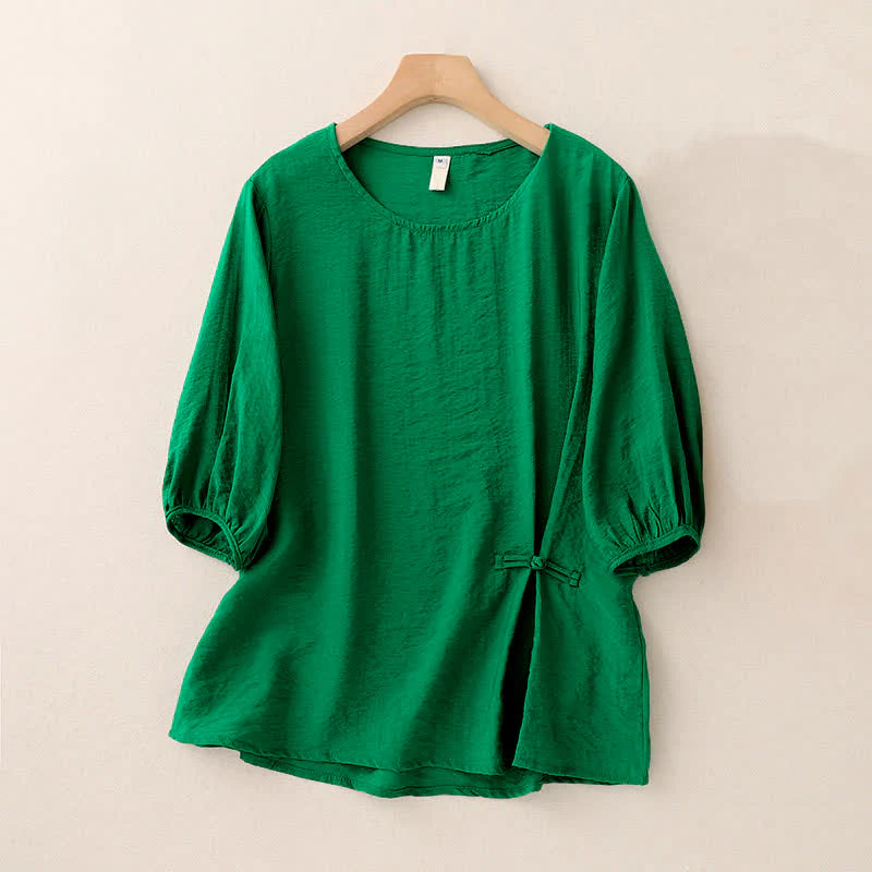Buddha Stones T-shirt da donna a maniche corte a sbuffo con design a rana e bottoni a forma di rana, tinta unita.