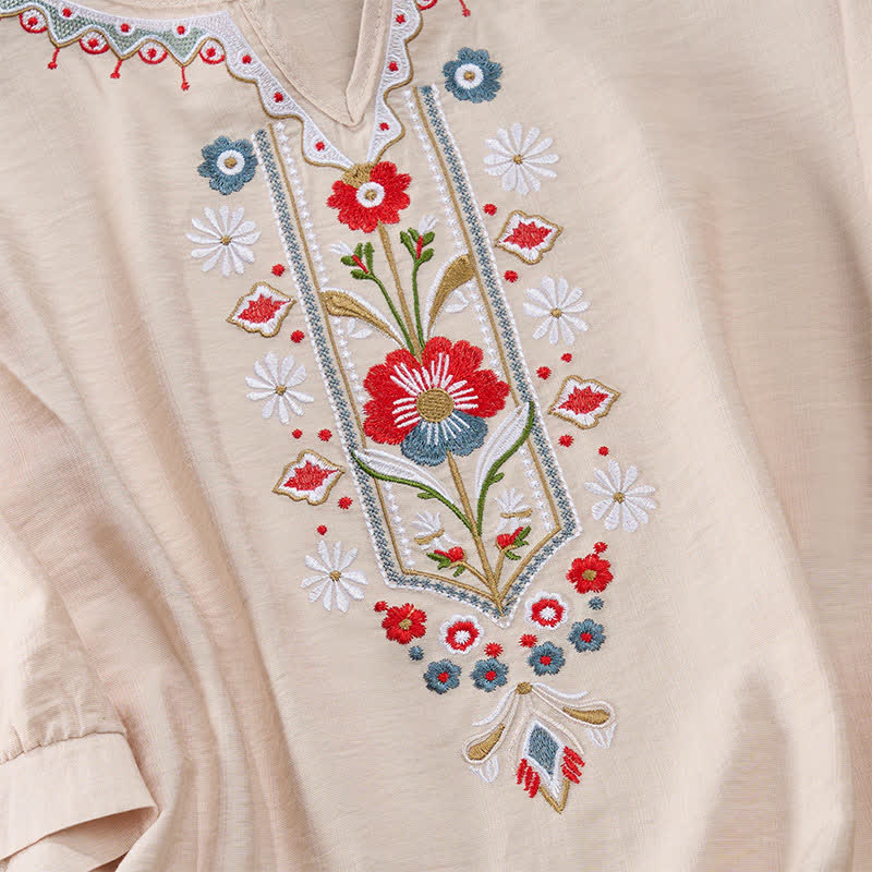 Buddha Stones T-shirt da donna primaverile in cotone e lino con ricami e maniche a tre quarti, stile boho. - Image 17