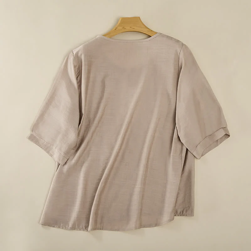 Buddha Stones T-shirt da donna primaverile in cotone e lino con ricami e maniche a tre quarti, stile boho. - Image 20