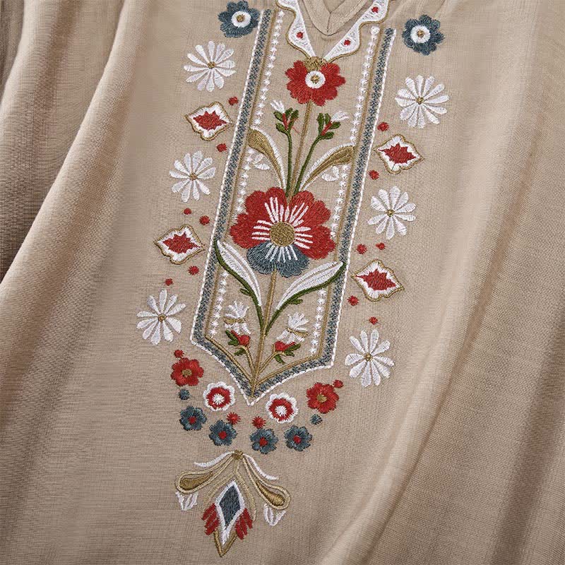 Buddha Stones T-shirt da donna primaverile in cotone e lino con ricami e maniche a tre quarti, stile boho. - Image 23
