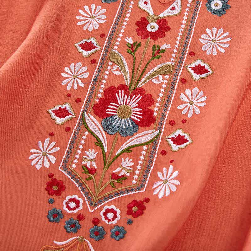 Buddha Stones T-shirt da donna primaverile in cotone e lino con ricami e maniche a tre quarti, stile boho. - Image 5