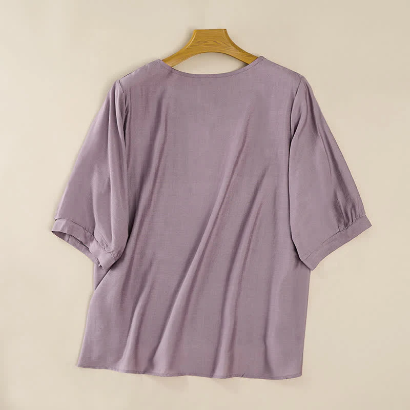 Buddha Stones T-shirt da donna primaverile in cotone e lino con ricami e maniche a tre quarti, stile boho. - Image 9