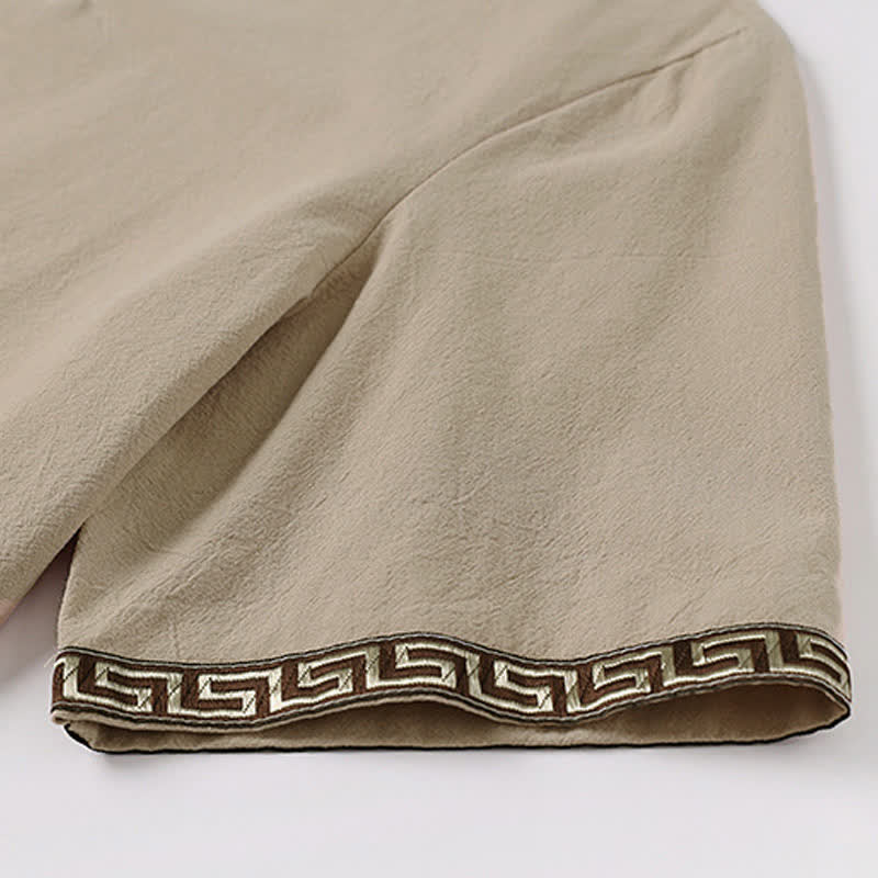 Buddha Stones T-shirt da uomo estiva a maniche corte con scollo a V e ricami, in cotone e lino. - Image 9