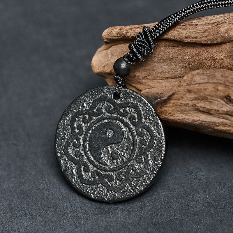 Buddha Stones Tai Chi Simbolo Yin Yang Collana con ciondolo in pietra di shungite autentica Forza interiore - Image 2
