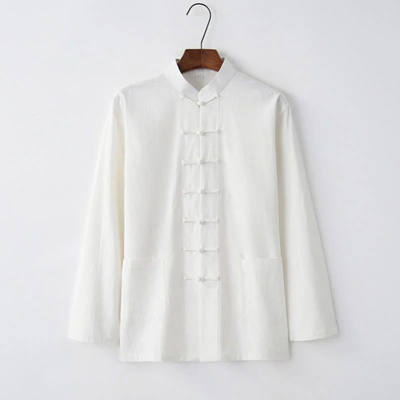 Buddha Stones Tang Frog-Bottone Camicia Manica Lunga Cotone Abbigliamento Uomo - Image 2