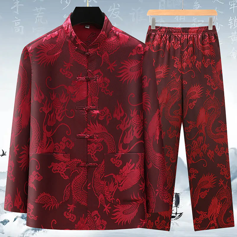Buddha Stones Tang Suit Uomo Hanfu Cinese Drago Tradizionale Vestiti Kung Fu Camicia Uniforme Manica Lunga Cappotto Top e Pantaloni Abbigliamento Uomo Set - Image 15