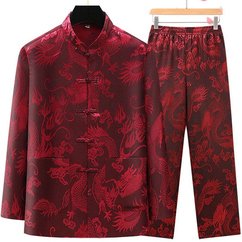 Buddha Stones Tang Suit Uomo Hanfu Cinese Drago Tradizionale Vestiti Kung Fu Camicia Uniforme Manica Lunga Cappotto Top e Pantaloni Abbigliamento Uomo Set - Image 16