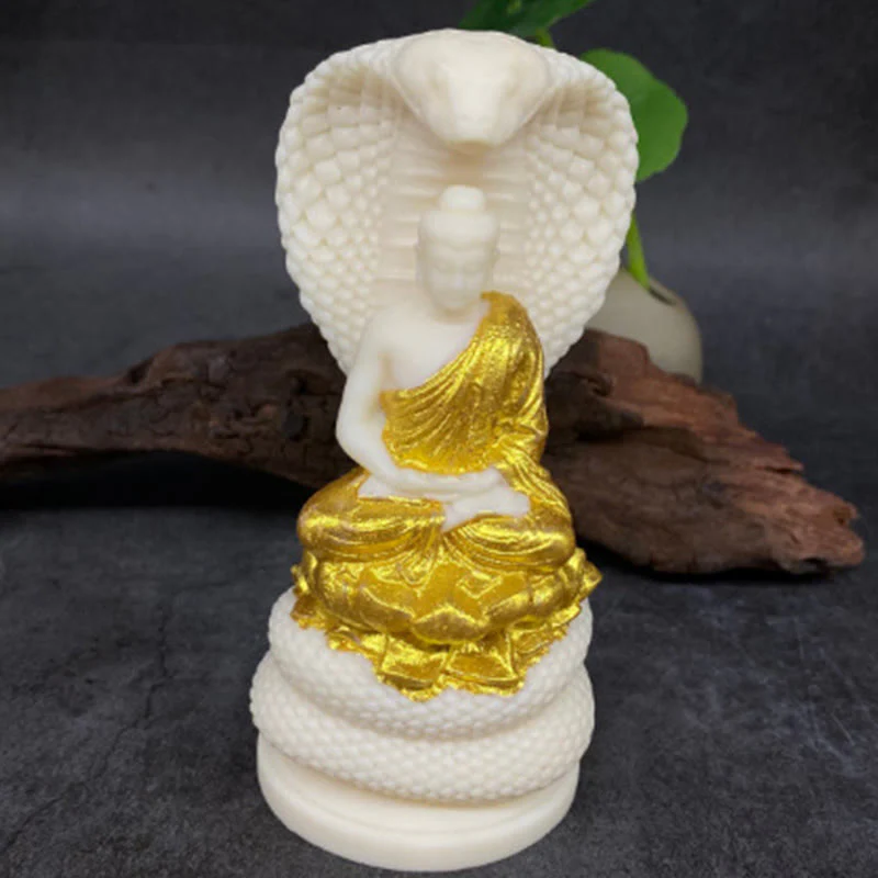 Buddha Stones Tathagata Shakyamuni Serpente Loto Avorio Frutto Meditazione Statua Serenità Decorazione Casa - Image 10