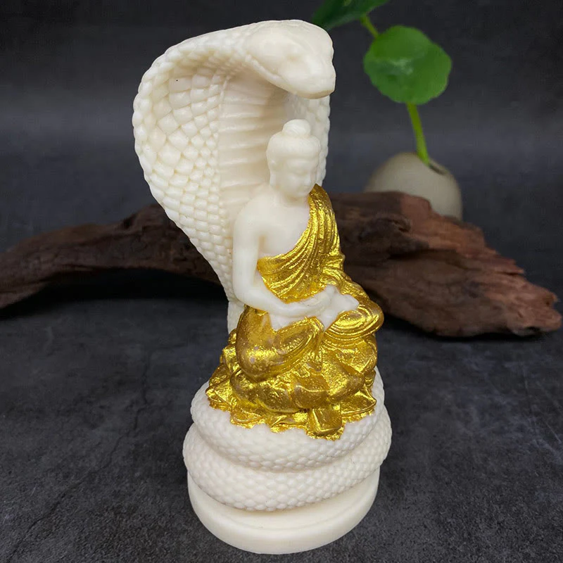 Buddha Stones Tathagata Shakyamuni Serpente Loto Avorio Frutto Meditazione Statua Serenità Decorazione Casa - Image 11